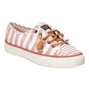 Sperry Women's Shoes Size 8.5 Boat Shoes Red White Striped Seacoast Preppy